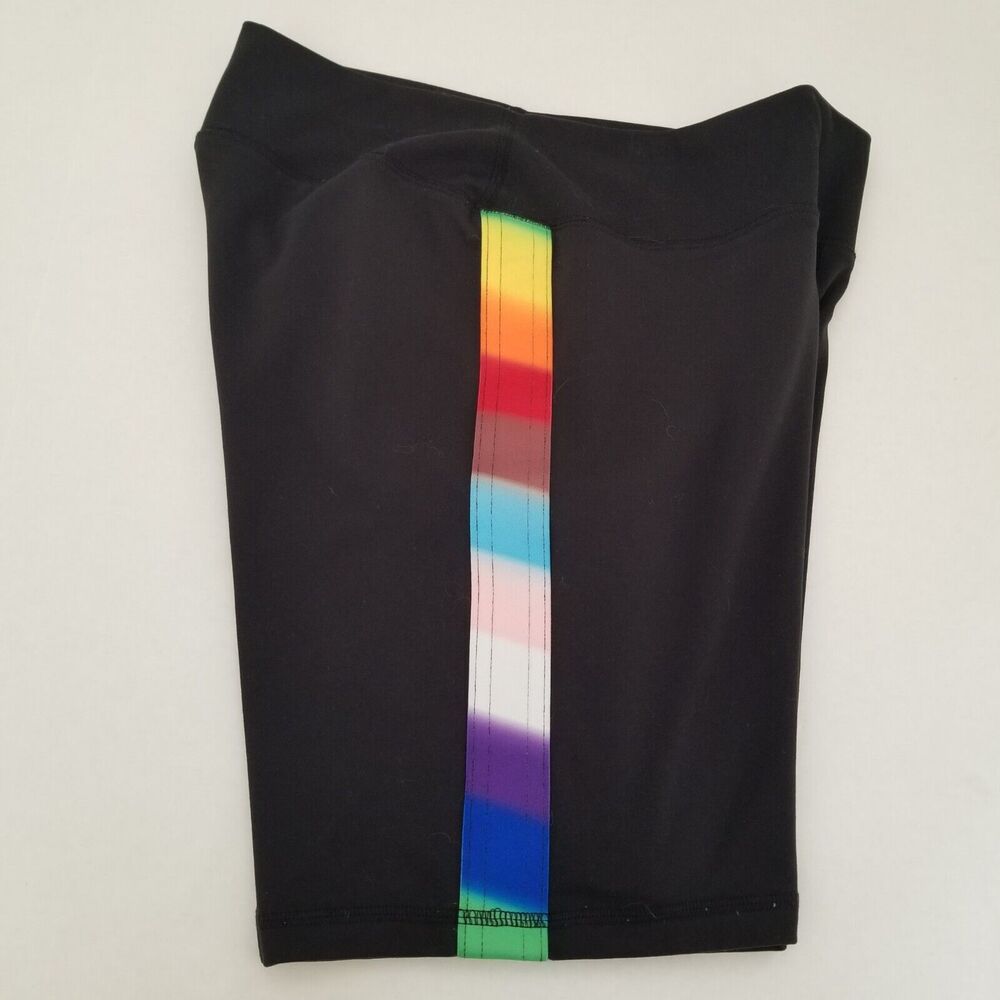 Gilly Hicks Hollister Biker Shorts Womens Large Black with Rainbow Stripe Trim